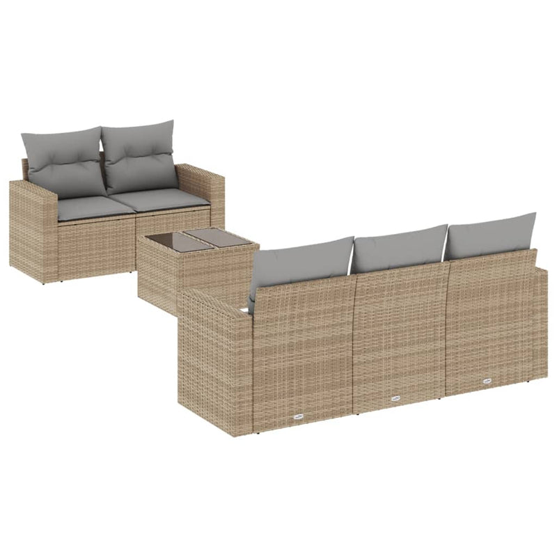 vidaXL 6 Piece Garden Sofa Set with Cushions Beige Poly Rattan