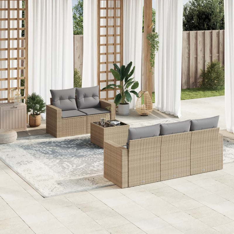 vidaXL 6 Piece Garden Sofa Set with Cushions Beige Poly Rattan