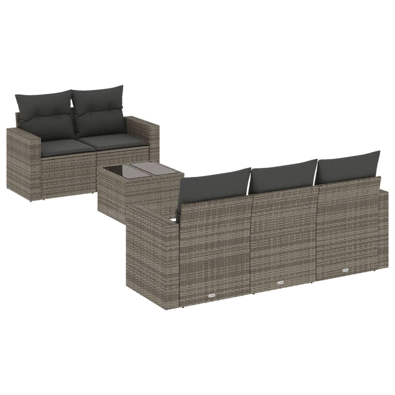 6 Piece Garden Sofa Set with Cushions Grey Poly Rattan