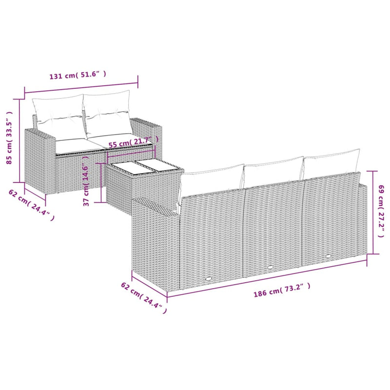 vidaXL 6 Piece Garden Sofa Set with Cushions Grey Poly Rattan
