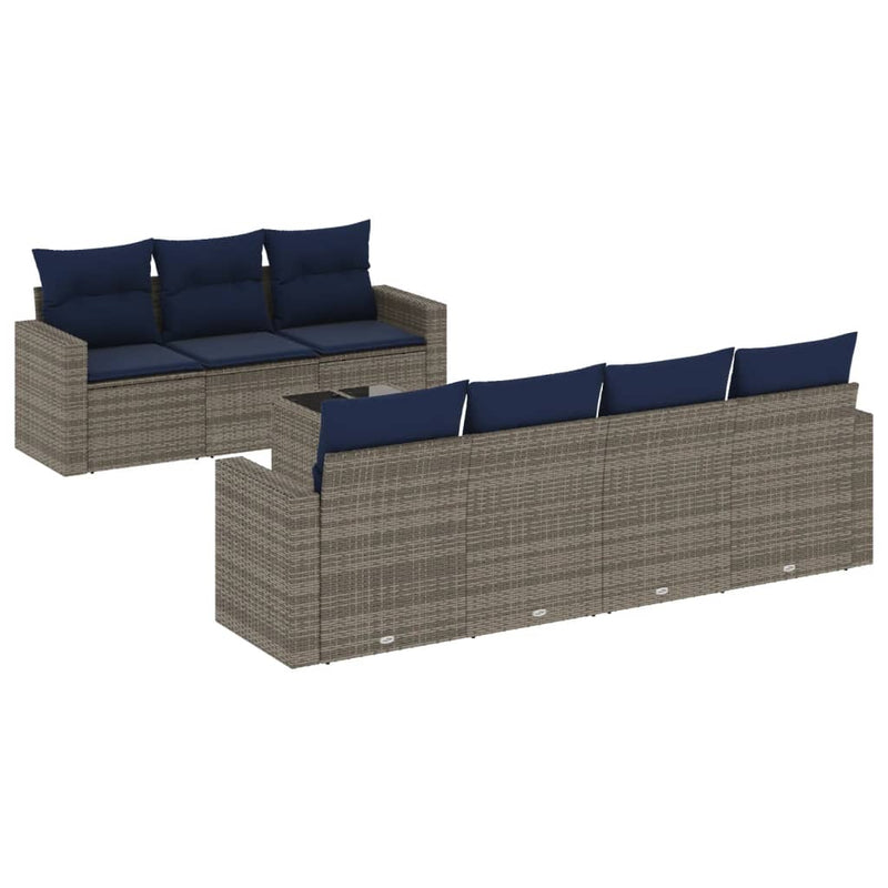 vidaXL 8 Piece Garden Sofa Set with Cushions Grey Poly Rattan