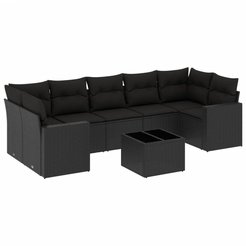 vidaXL 8 Piece Garden Sofa Set with Cushions Black Poly Rattan