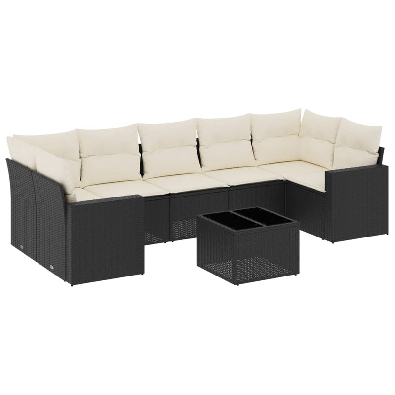 vidaXL 8 Piece Garden Sofa Set with Cushions Black Poly Rattan
