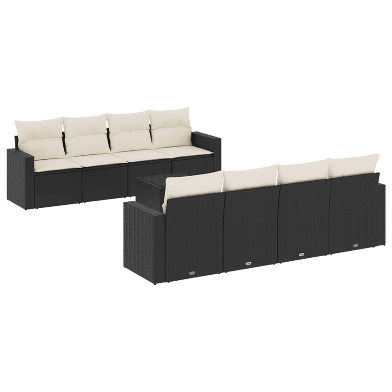 vidaXL 9 Piece Garden Sofa Set with Cushions Black Poly Rattan