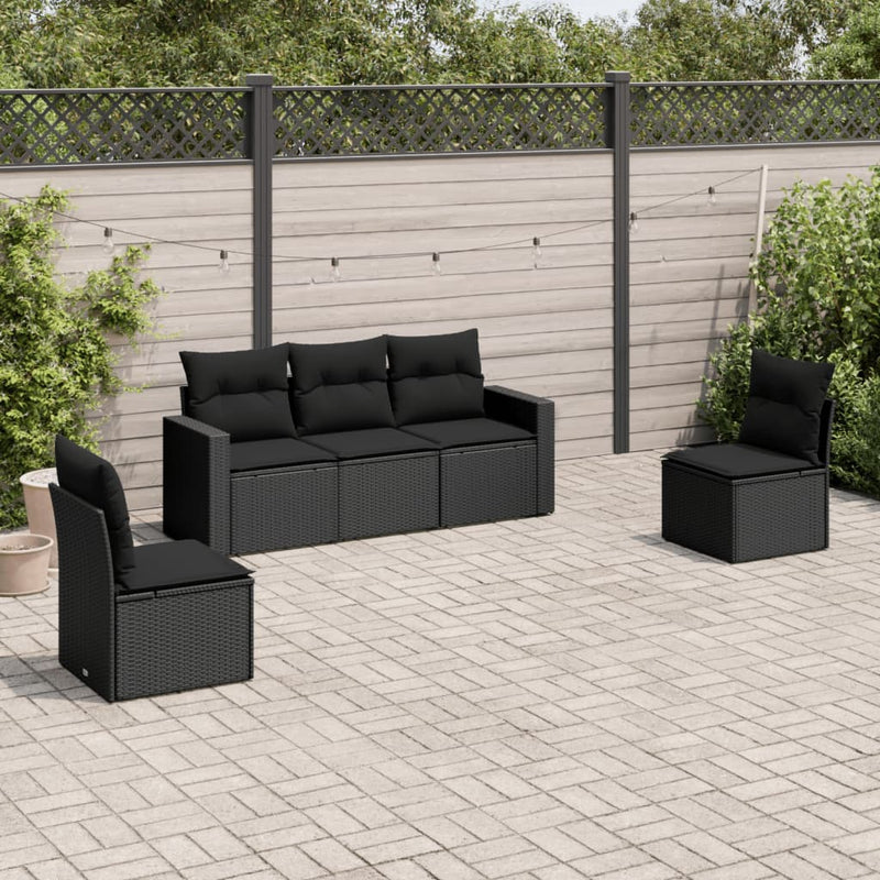 vidaXL 5 Piece Garden Sofa Set with Cushions Black Poly Rattan
