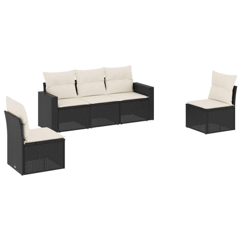 vidaXL 5 Piece Garden Sofa Set with Cushions Black Poly Rattan