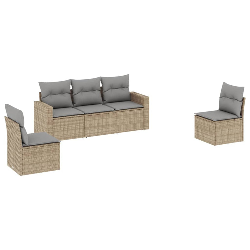 vidaXL 5 Piece Garden Sofa Set with Cushions Beige Poly Rattan