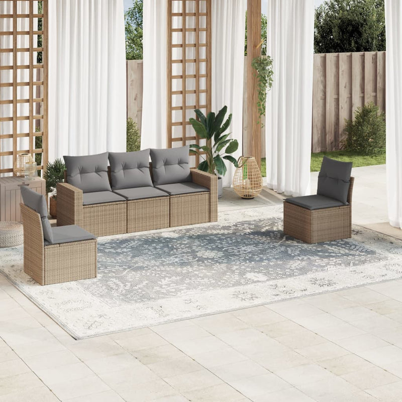 vidaXL 5 Piece Garden Sofa Set with Cushions Beige Poly Rattan