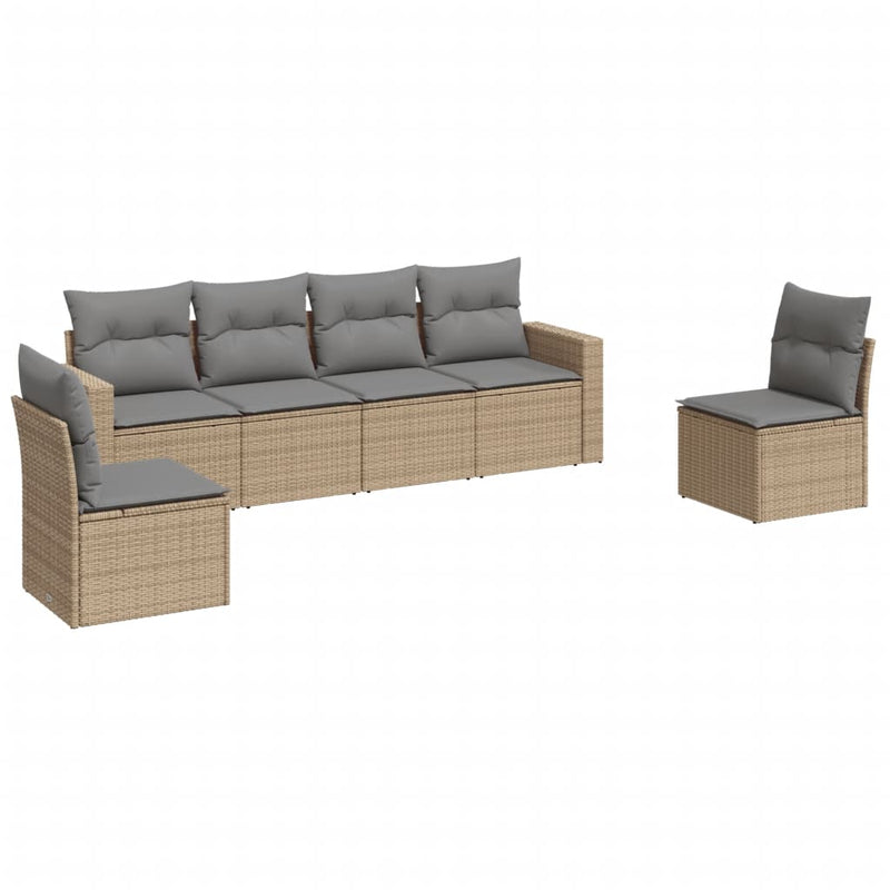 vidaXL 6 Piece Garden Sofa Set with Cushions Beige Poly Rattan