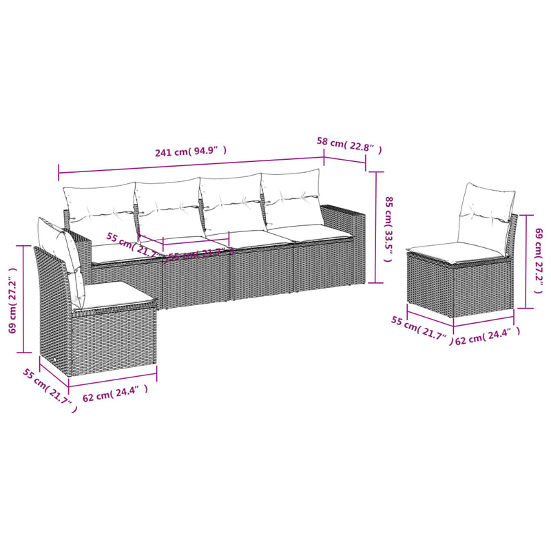 vidaXL 6 Piece Garden Sofa Set with Cushions Beige Poly Rattan
