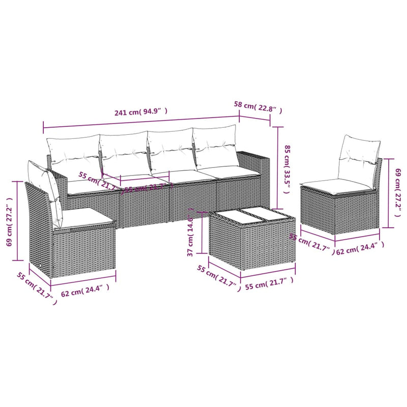 vidaXL 7 Piece Garden Sofa Set with Cushions Black Poly Rattan