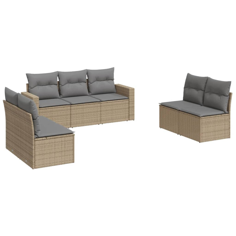 vidaXL 7 Piece Garden Sofa Set with Cushions Beige Poly Rattan