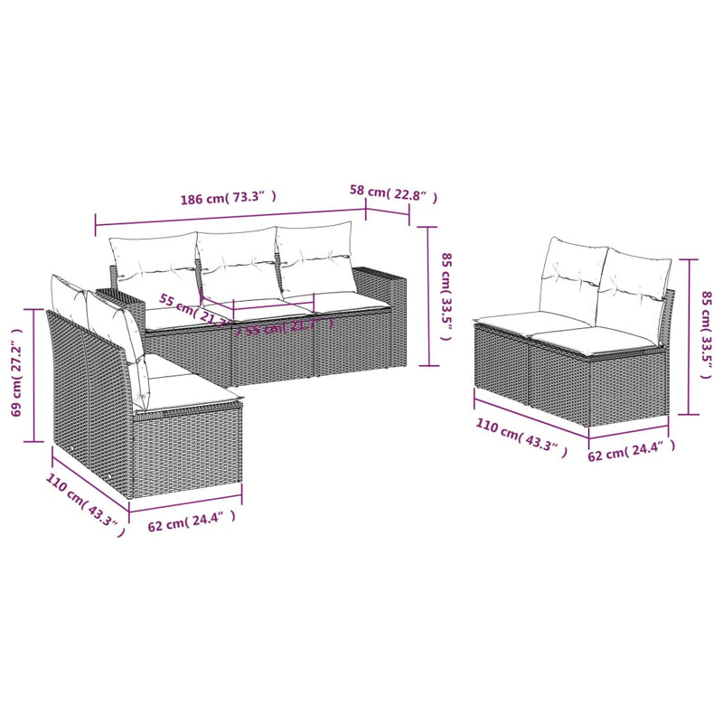 vidaXL 7 Piece Garden Sofa Set with Cushions Beige Poly Rattan