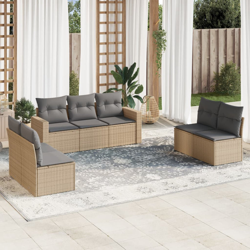 vidaXL 7 Piece Garden Sofa Set with Cushions Beige Poly Rattan