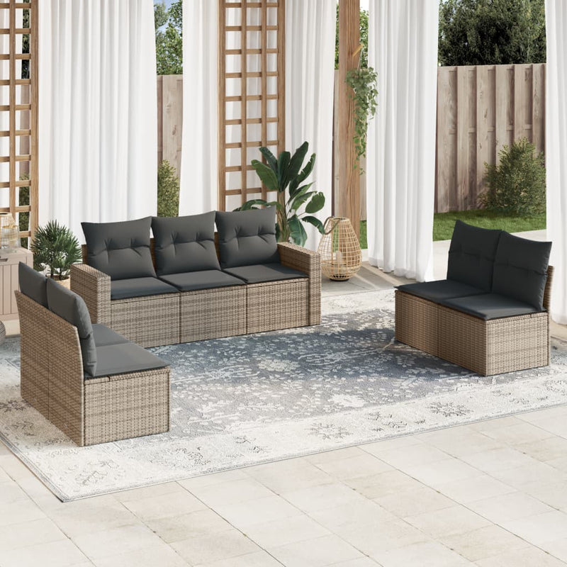 vidaXL 7 Piece Garden Sofa Set with Cushions Grey Poly Rattan