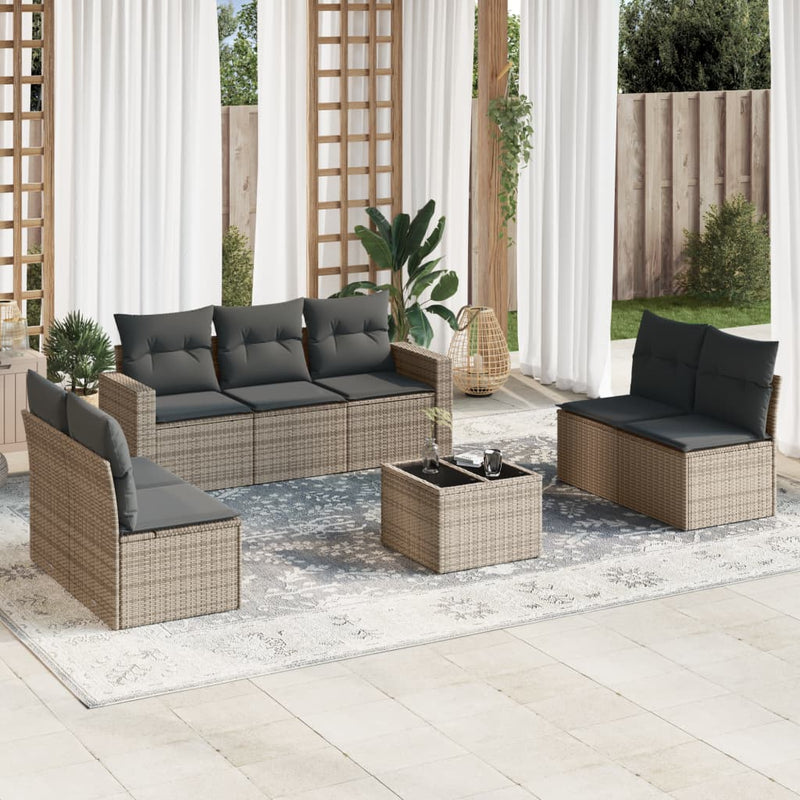 vidaXL 8 Piece Garden Sofa Set with Cushions Grey Poly Rattan