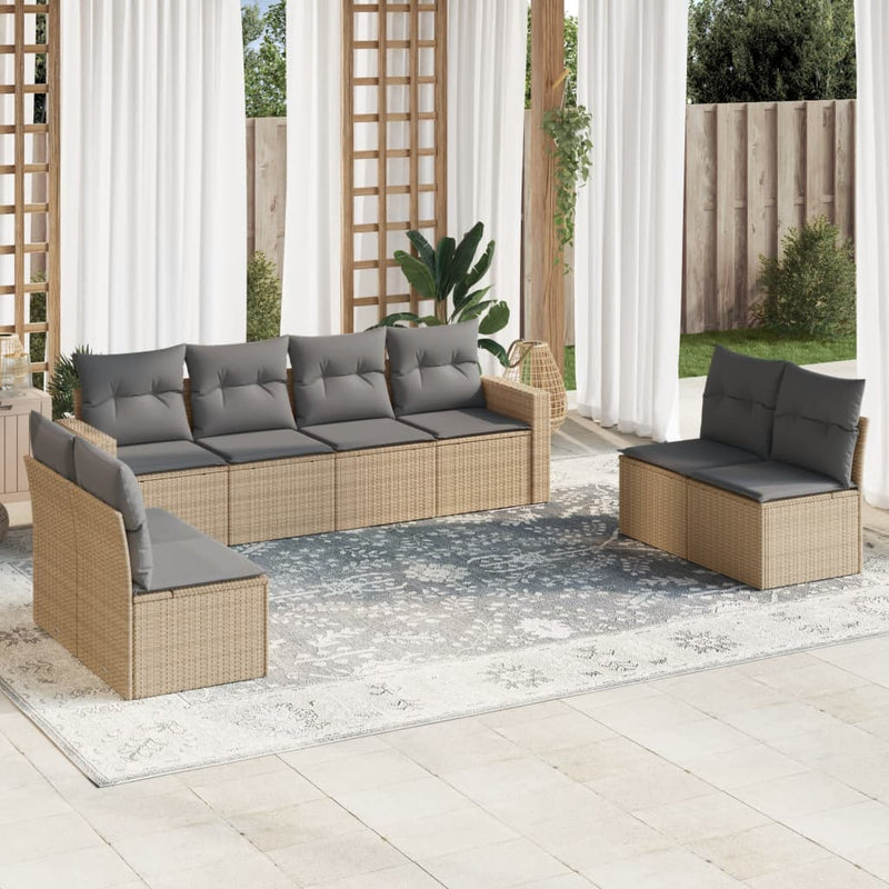 8 Piece Garden Sofa Set with Cushions Beige Poly Rattan