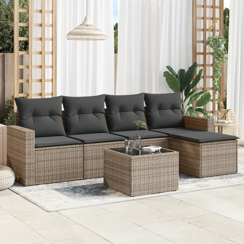 vidaXL 6 Piece Garden Sofa Set with Cushions Grey Poly Rattan