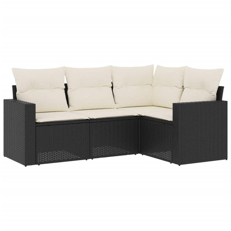 vidaXL 4 Piece Garden Sofa Set with Cushions Black Poly Rattan