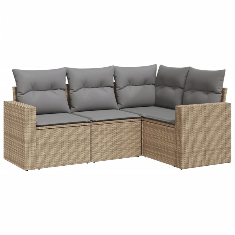 4 Piece Garden Sofa Set with Cushions Beige Poly Rattan