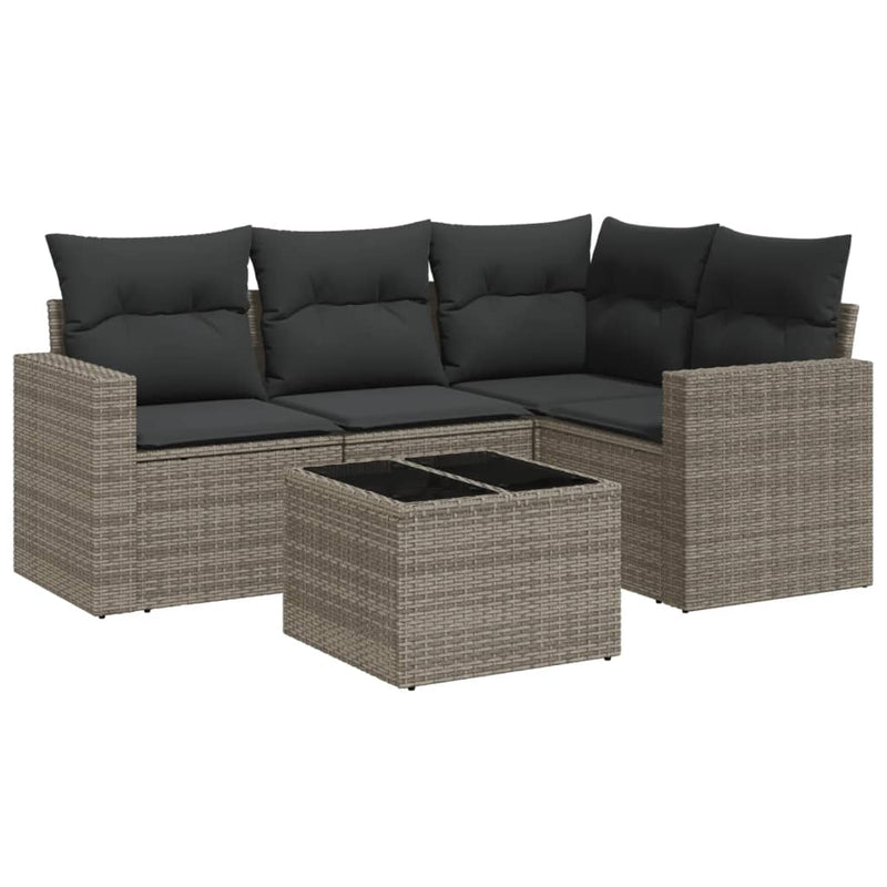 5 Piece Garden Sofa Set with Cushions Grey Poly Rattan