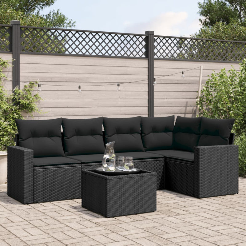 vidaXL 6 Piece Garden Sofa Set with Cushions Black Poly Rattan