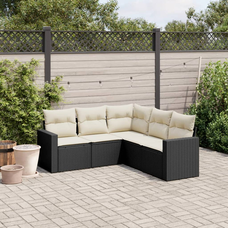 vidaXL 5 Piece Garden Sofa Set with Cushions Black Poly Rattan