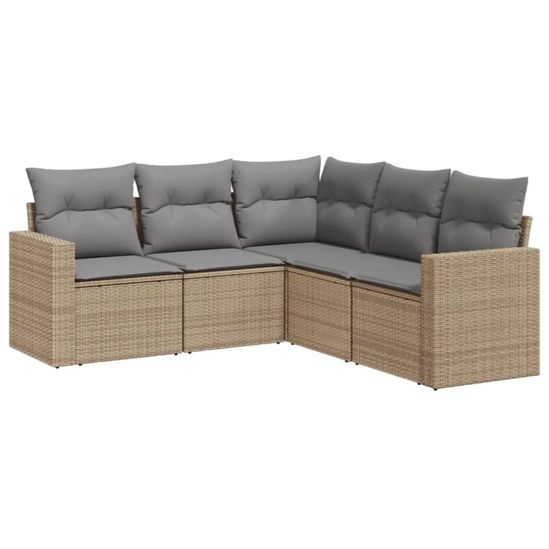 vidaXL 5 Piece Garden Sofa Set with Cushions Beige Poly Rattan