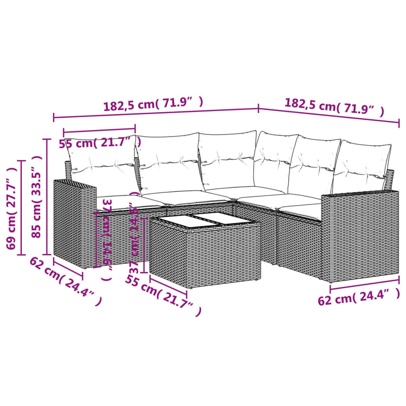 vidaXL 6 Piece Garden Sofa Set with Cushions Black Poly Rattan