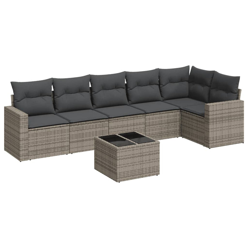 7 Piece Garden Sofa Set with Cushions Grey Poly Rattan