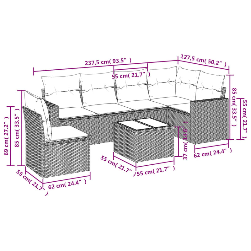 vidaXL 7 Piece Garden Sofa Set with Cushions Black Poly Rattan