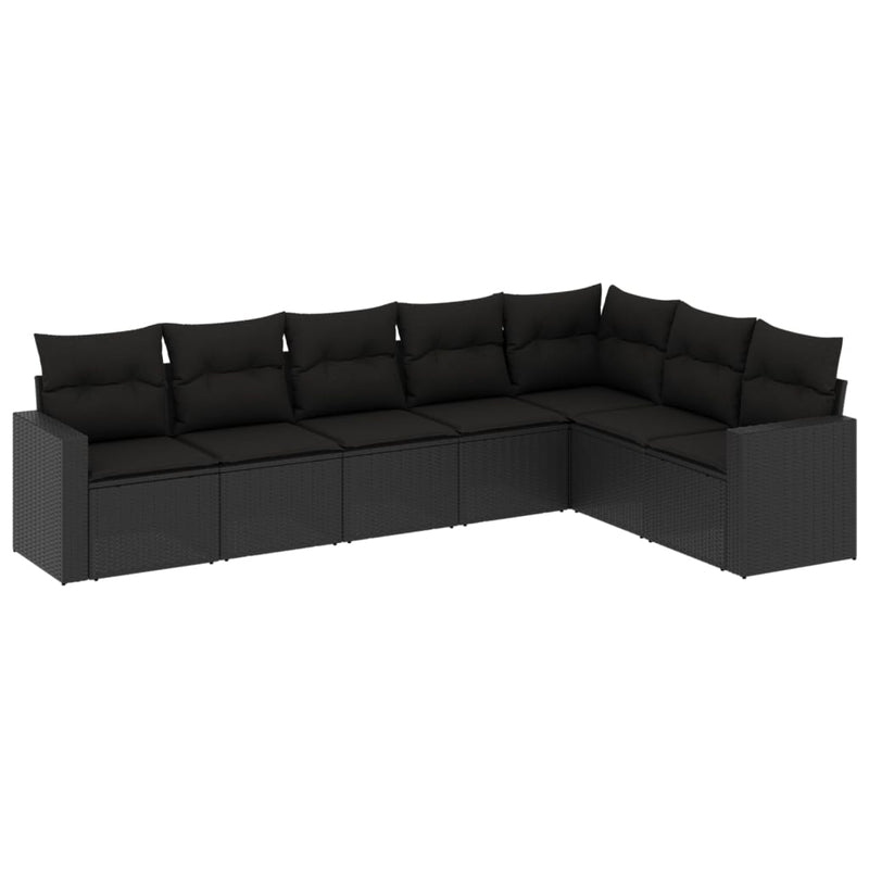 vidaXL 7 Piece Garden Sofa Set with Cushions Black Poly Rattan