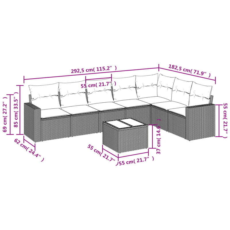 vidaXL 8 Piece Garden Sofa Set with Cushions Black Poly Rattan