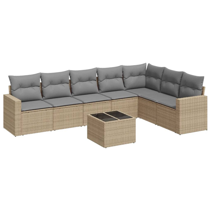 8 Piece Garden Sofa Set with Cushions Beige Poly Rattan