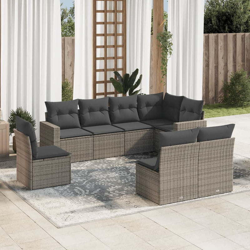 vidaXL 8 Piece Garden Sofa Set with Cushions Grey Poly Rattan