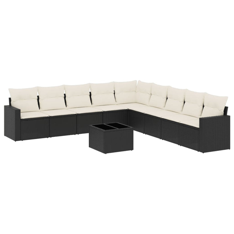 vidaXL 10 Piece Garden Sofa Set with Cushions Black Poly Rattan