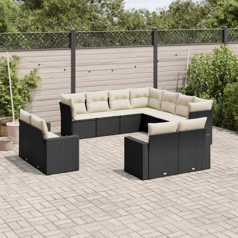 vidaXL 11 Piece Garden Sofa Set with Cushions Black Poly Rattan