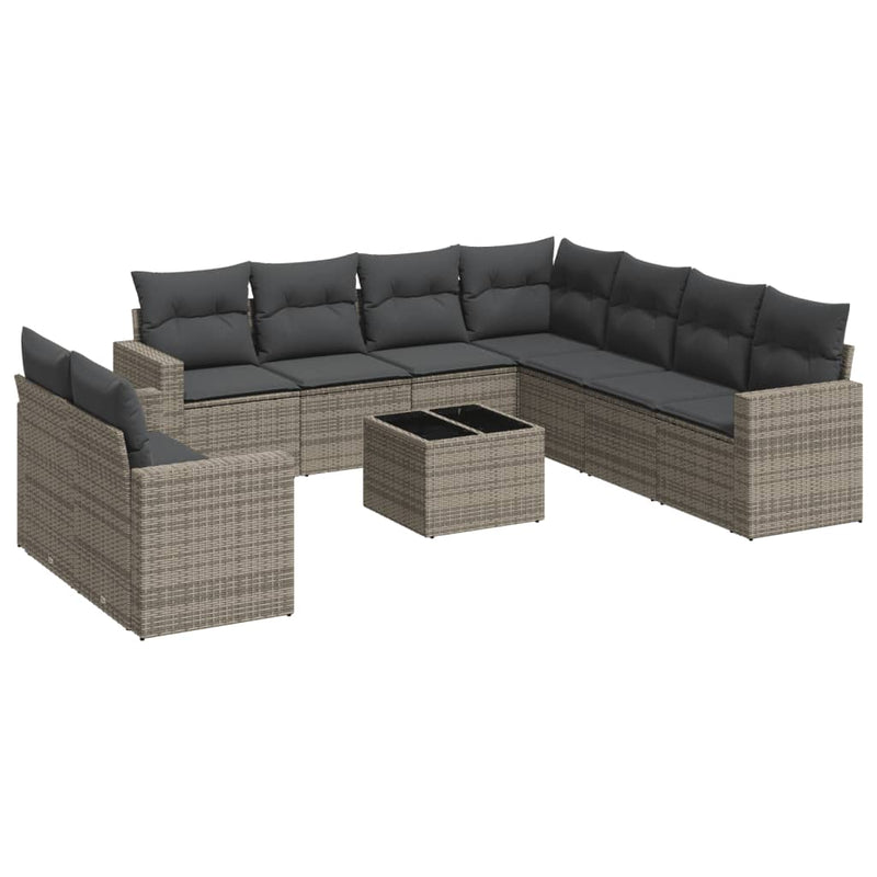 10 Piece Garden Sofa Set with Cushions Grey Poly Rattan