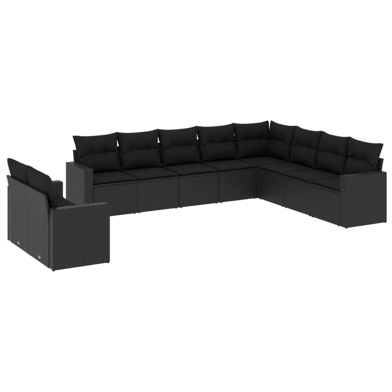 vidaXL 10 Piece Garden Sofa Set with Cushions Black Poly Rattan