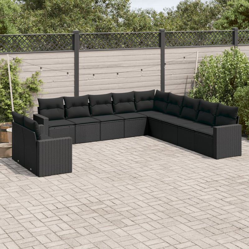 vidaXL 11 Piece Garden Sofa Set with Cushions Black Poly Rattan