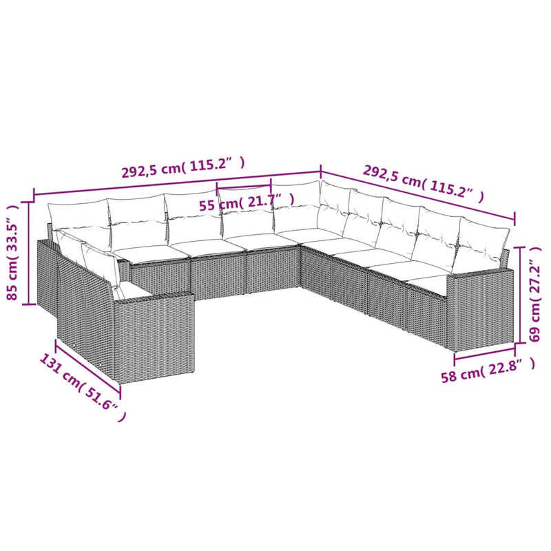 vidaXL 11 Piece Garden Sofa Set with Cushions Black Poly Rattan