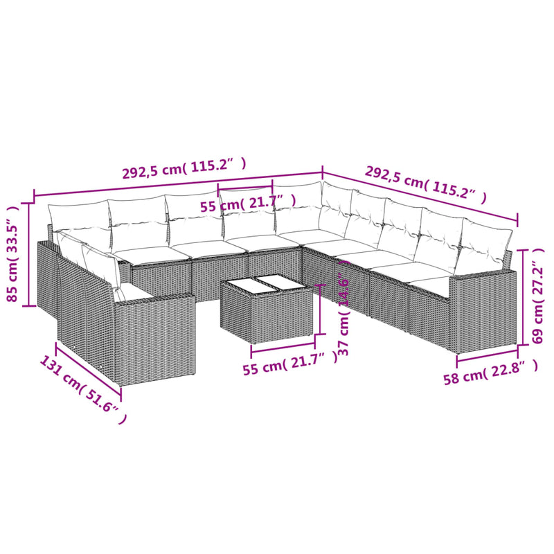 vidaXL 12 Piece Garden Sofa Set with Cushions Black Poly Rattan