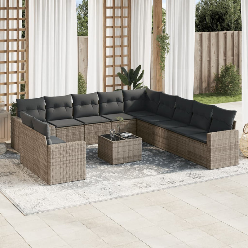 vidaXL 12 Piece Garden Sofa Set with Cushions Grey Poly Rattan