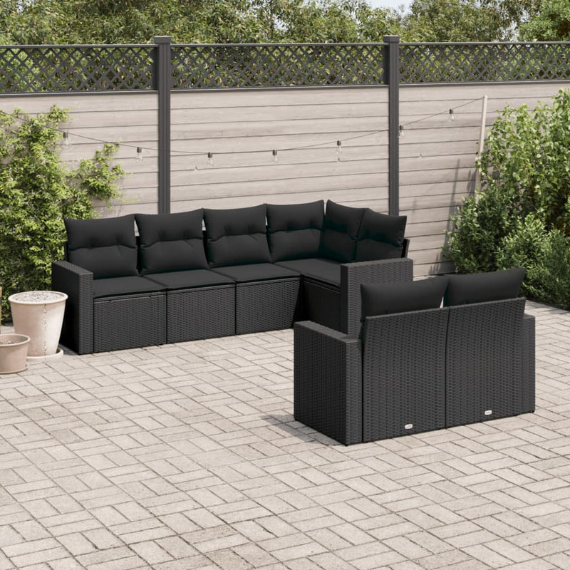 vidaXL 7 Piece Garden Sofa Set with Cushions Black Poly Rattan