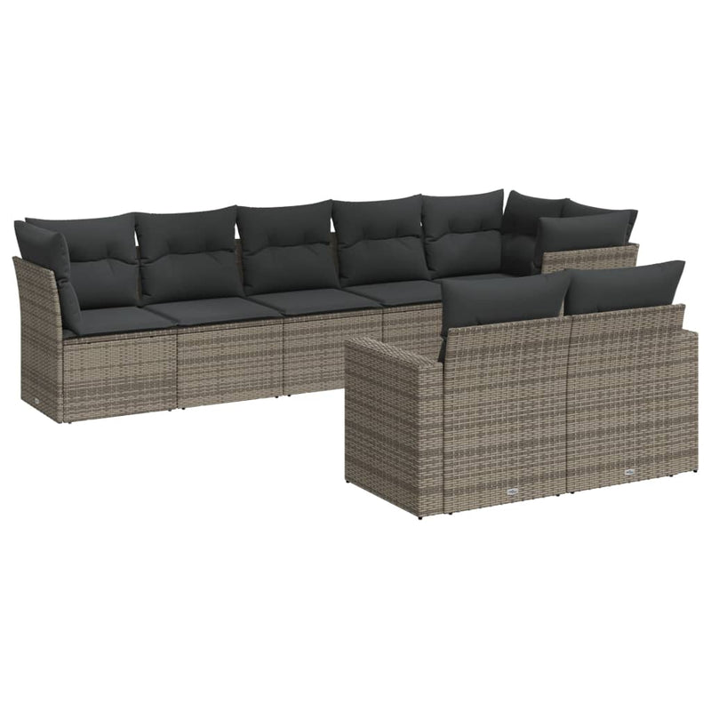 vidaXL 8 Piece Garden Sofa Set with Cushions Grey Poly Rattan