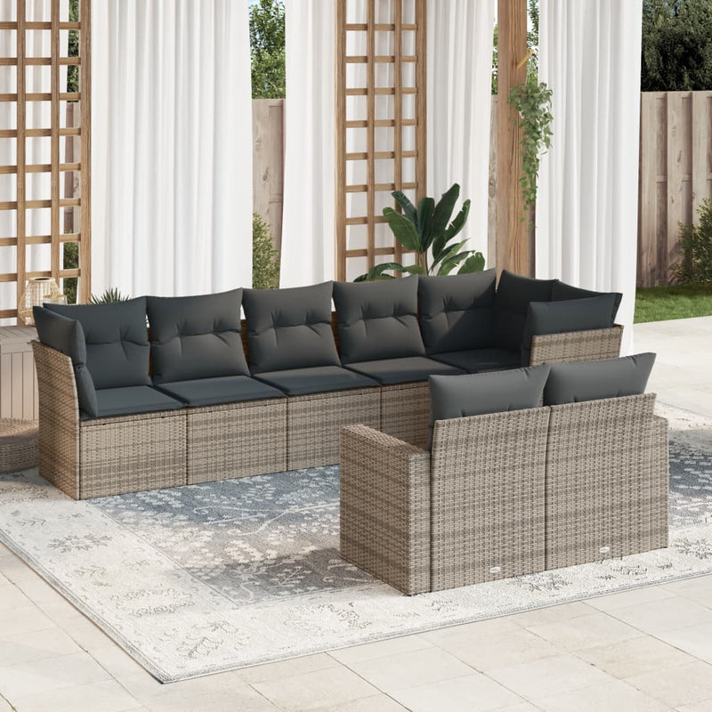 vidaXL 8 Piece Garden Sofa Set with Cushions Grey Poly Rattan