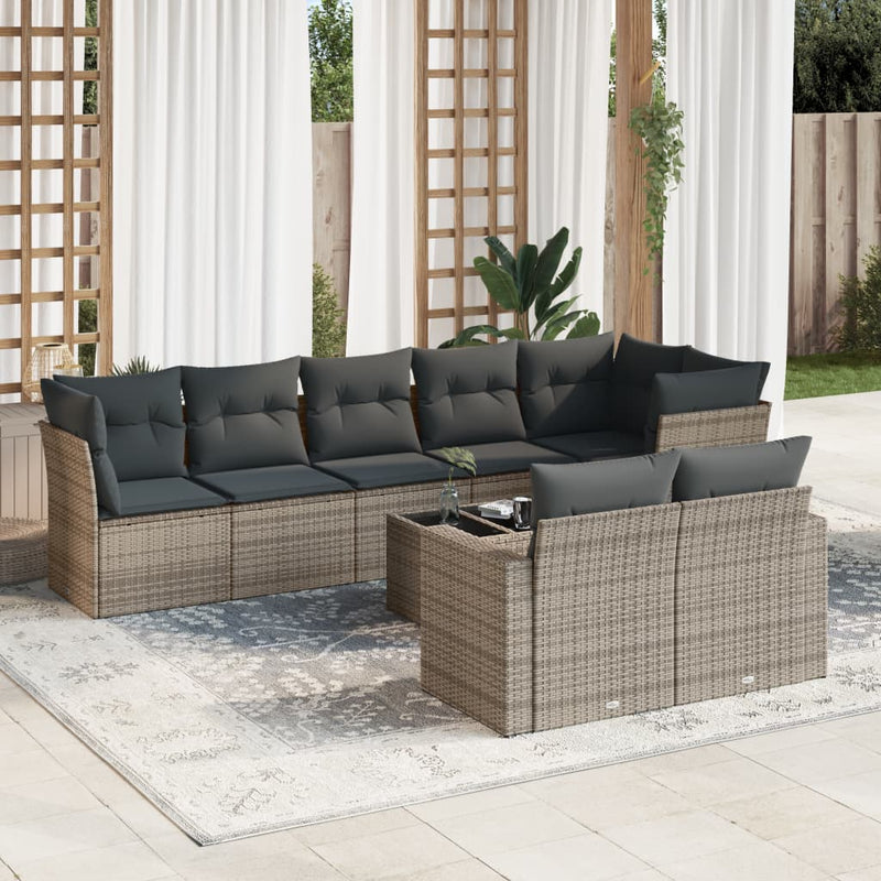 vidaXL 9 Piece Garden Sofa Set with Cushions Grey Poly Rattan
