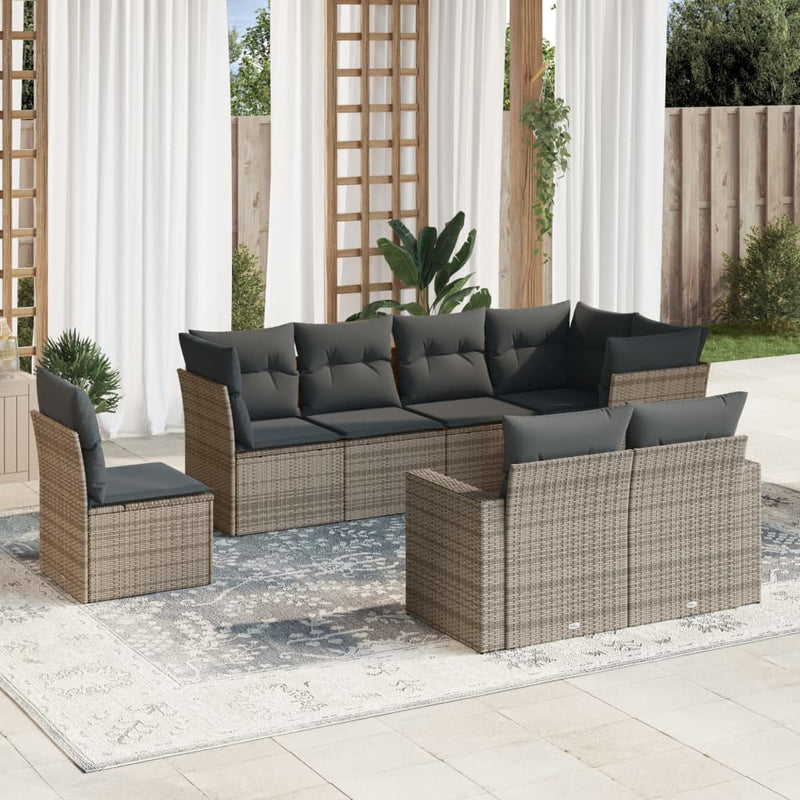vidaXL 8 Piece Garden Sofa Set with Cushions Grey Poly Rattan