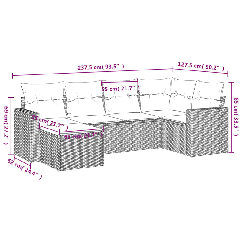 vidaXL 6 Piece Garden Sofa Set with Cushions Grey Poly Rattan