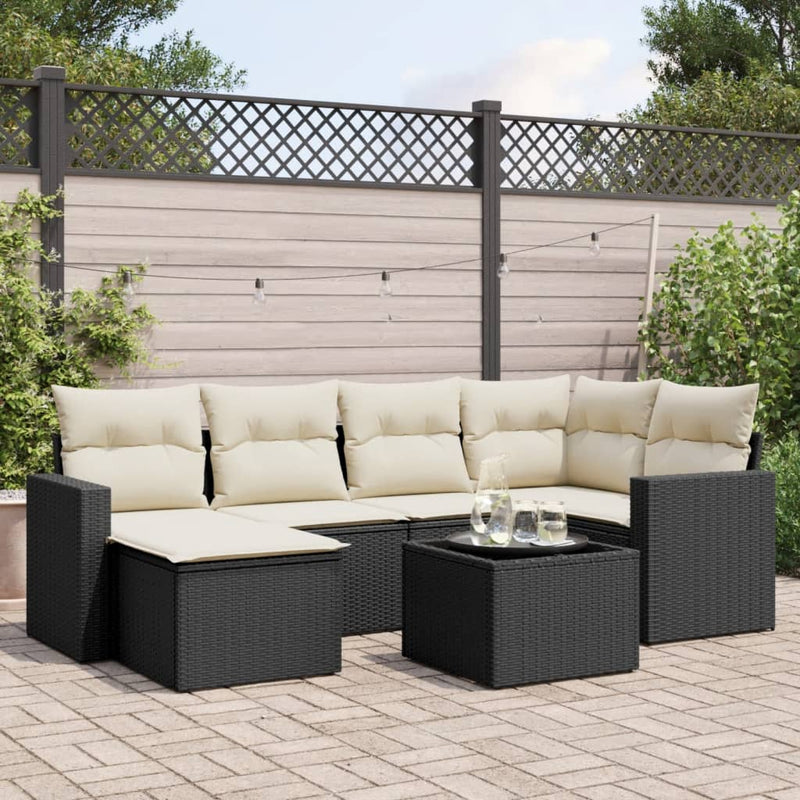 vidaXL 7 Piece Garden Sofa Set with Cushions Black Poly Rattan